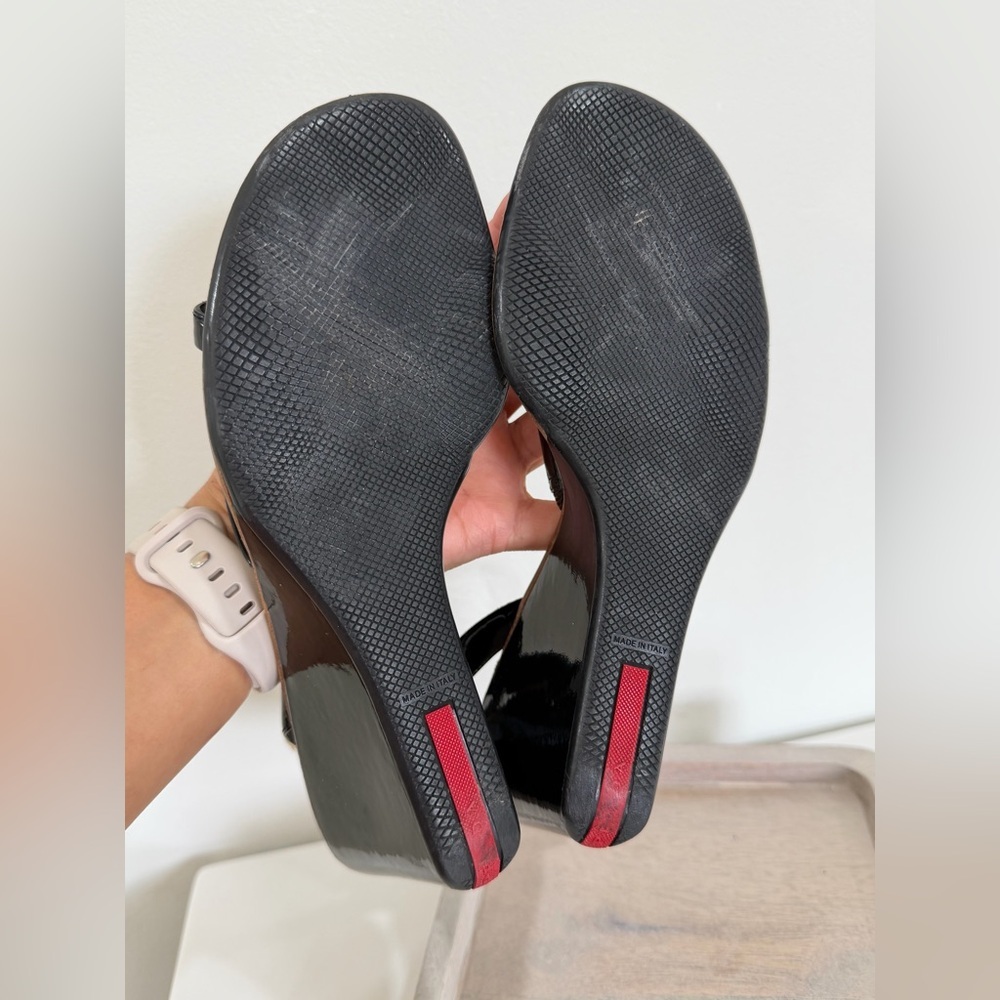 Prada Sport Women’s Vintage Black Strappy Wedge Sandals Black Size 36.5 - Picture 9 of 15